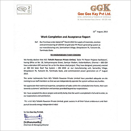 Electrical work completion report format image