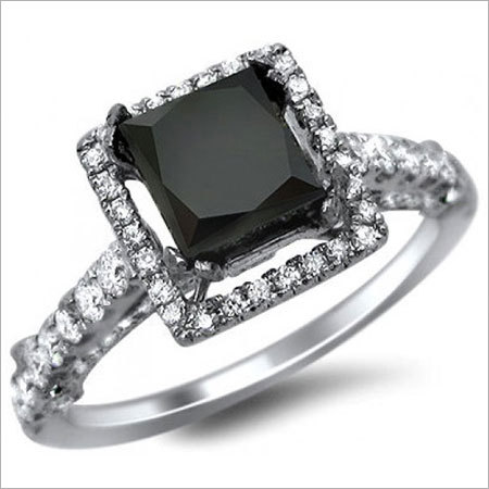 Princess Cut Black Diamond Silver Ring