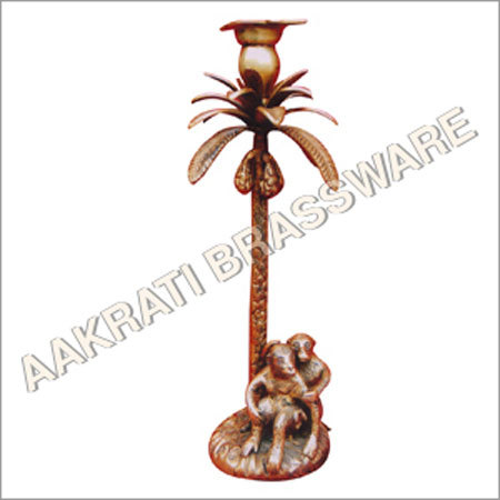 Brass Candle Stand with Monkey under Tree Brass Candle Stand with Monkey under Tree