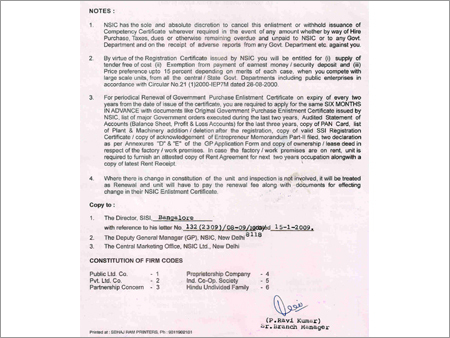 NSIC Certificate NSIC Certificate