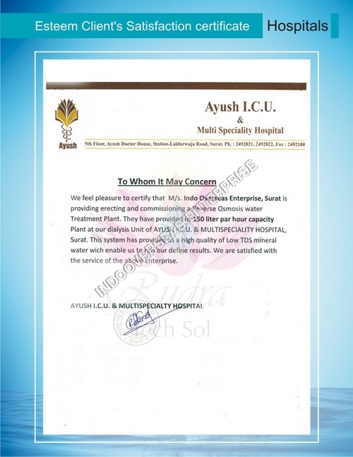 Satisfaction letter of Ayus I.C.U & Hospital Satisfaction letter of Ayus I.C.U & Hospital