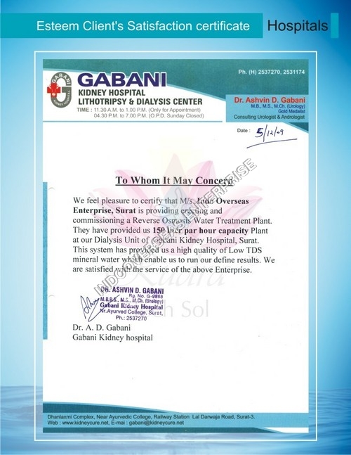Gabani Kidney Hospital's a Satisfaction letter Gabani Kidney Hospital's a Satisfaction letter