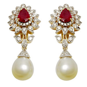 Pearl Earring Wedding Earrings Ruby Diamond Gold Pearl Earring Wedding Earrings Ruby Diamond Gold