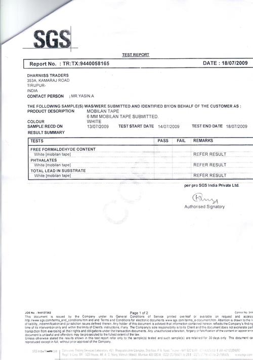 Mobilon Tape Test Report Mobilon Tape Test Report