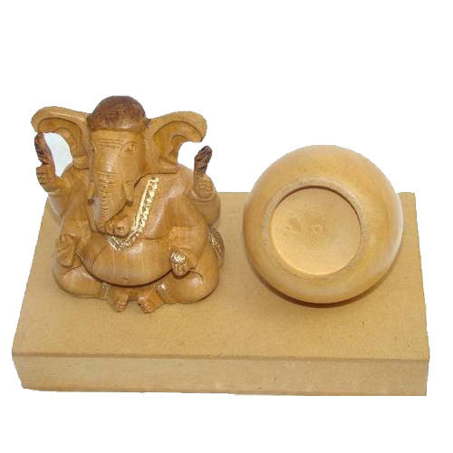 Wooden Ganesha with Pen Stand Wooden Ganesha with Pen Stand