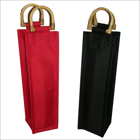 Single Bottle Jute Bag With Cane Handle Single Bottle Jute Bag With Cane Handle