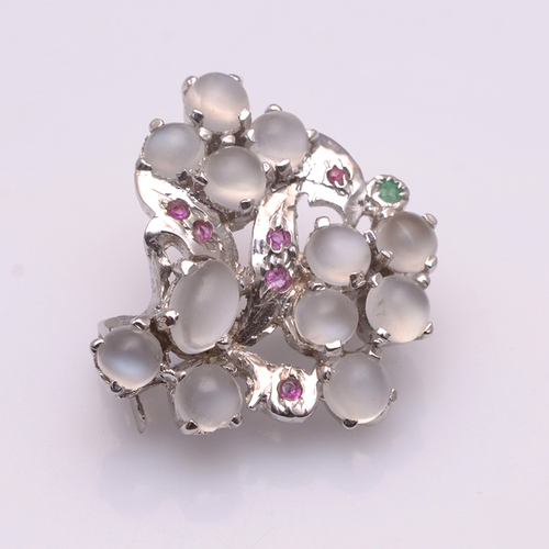 925 Sterling Silver Moon Stone,Ruby,Emerald Gemstone Broach 925 Sterling Silver Moon Stone,Ruby,Emerald Gemstone Broach
