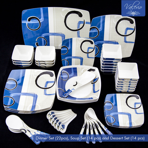 Valerio - Picasso Square Melamine 50 Pcs Combo (Soup Set, Dinner Set And Desert Set) Valerio - Picasso Square Melamine 50 Pcs Combo (Soup Set, Dinner Set And Desert Set)