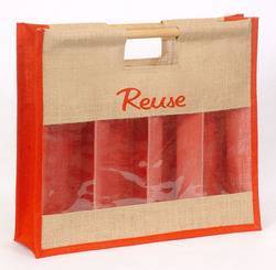 Four Bottle Clearfront Jute Bag Four Bottle Clearfront Jute Bag