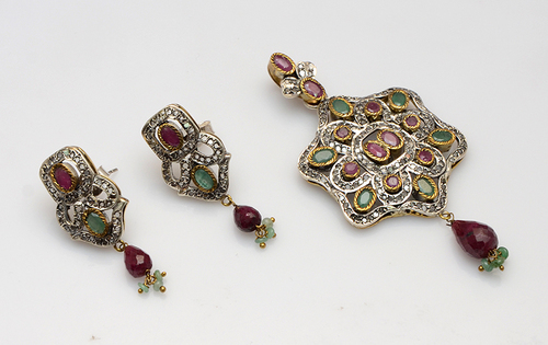 925 Sterling silver Ruby,Emerald & CZ Gemstone Victorian pendant Set 925 Sterling silver Ruby,Emerald & CZ Gemstone Victorian pendant Set