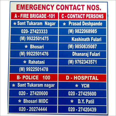 Emergency Contact Display Board Emergency Contact Display Board