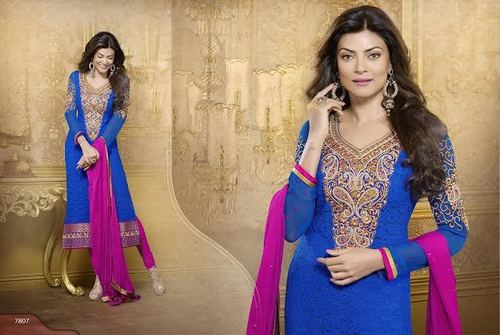 Pink & Blue Straight Cut Salwar Kameez Pink & Blue Straight Cut Salwar Kameez