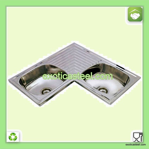 Stainless Steel Corner Double Sink with Drain Board Stainless Steel Corner Double Sink with Drain Board