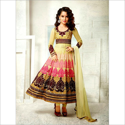 KANGANA RANAUT CREAM FAWN PURE GEORGETTE ANARKALI SUIT KANGANA RANAUT CREAM FAWN PURE GEORGETTE ANARKALI SUIT