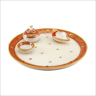 Marvel In Marble -Gold Embossed Aarti Thali Marvel In Marble -Gold Embossed Aarti Thali