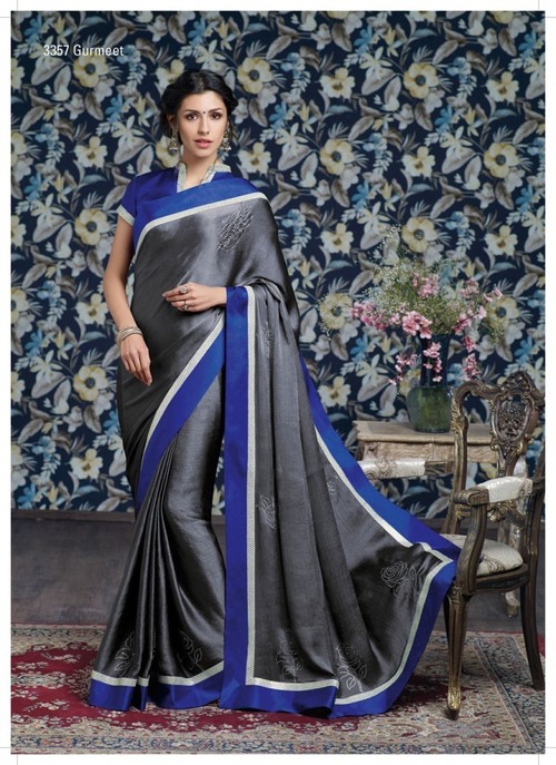 Gray Satin Chiffon Saree Gray Satin Chiffon Saree