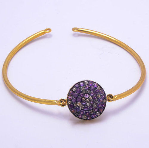 Amethyst Gemstone 925 sterling silver vermeil Gold bangles\ bracelate Amethyst Gemstone 925 sterling silver vermeil Gold bangles\ bracelate