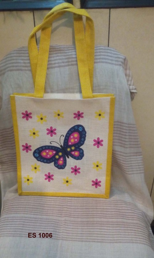Butterfly on white jute shopping bag Butterfly on white jute shopping bag