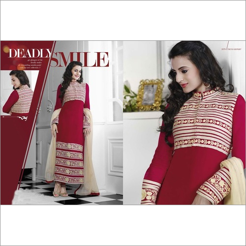 Ameesha Patel Red Georgette Churidar Suit Ameesha Patel Red Georgette Churidar Suit
