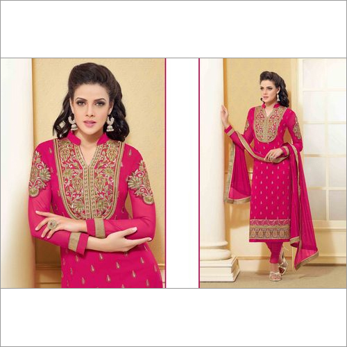 Bollywood Fuschia Pink Georgette Straight Salwar Kameez with Duppatta Bollywood Fuschia Pink Georgette Straight Salwar Kameez with Duppatta
