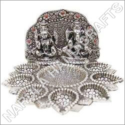 Laxmi Ganesha White Metal Diya Laxmi Ganesha White Metal Diya