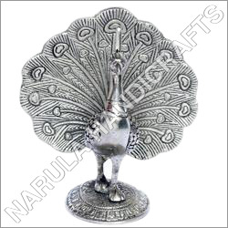 White Metal Peacock Statue White Metal Peacock Statue