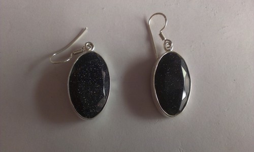 Blue Sand Stone Silver Ear ring Blue Sand Stone Silver Ear ring