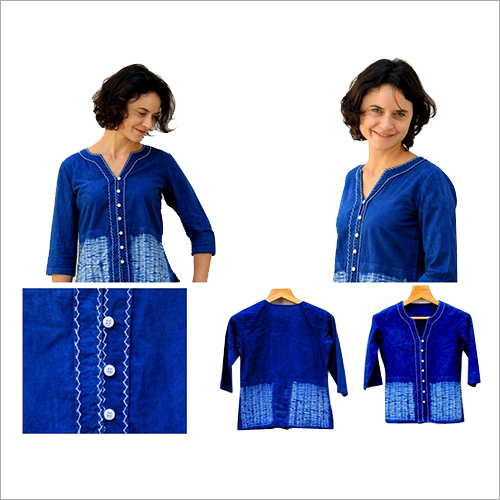 Indigo Shibori Cotton Shirt Indigo Shibori Cotton Shirt