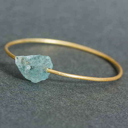 Gold Plated Bangle with uncut Aqua Chalcedony Gold Plated Bangle with uncut Aqua Chalcedony