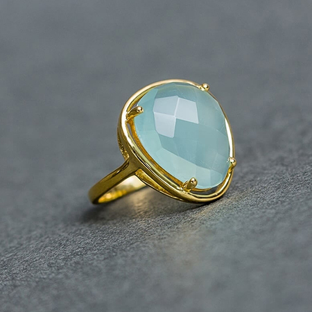 Gold Plated Ring with Aqua Chalcedony Gold Plated Ring with Aqua Chalcedony