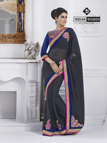 Embellished Grey Georgette Designer Sari Embellished Grey Georgette Designer Sari