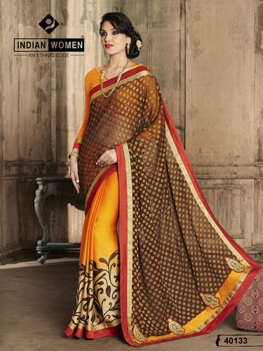 Half And Half Designer Printed Sari Half And Half Designer Printed Sari