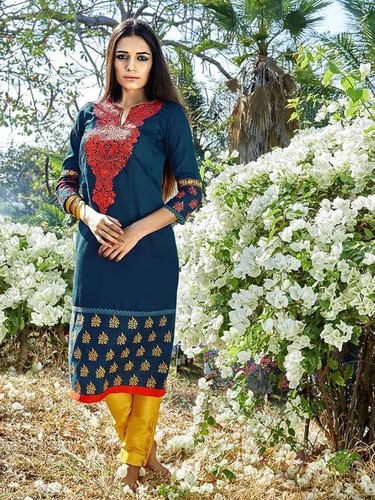 Embroidered Cotton Satin Kurti Embroidered Cotton Satin Kurti