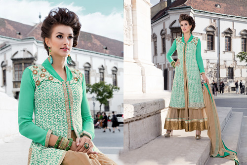 Aqua And Cream Designer Plazoo Suit Aqua And Cream Designer Plazoo Suit
