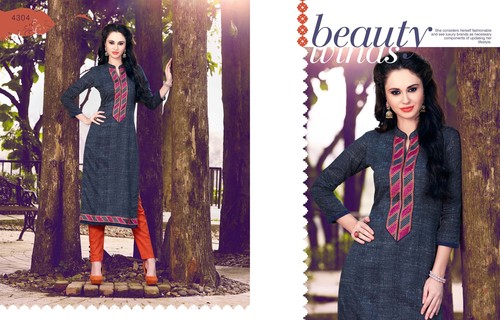 Designer Printed Cotton Embroidered Kurtis-4304 Designer Printed Cotton Embroidered Kurtis-4304