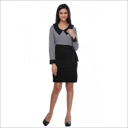 Vernon - Beige & Black Full Sleeves Relaxed Fit Dress Vernon - Beige & Black Full Sleeves Relaxed Fit Dress