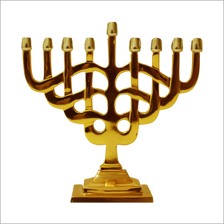 Aluminum Menorah with Brass Finish Candle Pillars Aluminum Menorah with Brass Finish Candle Pillars