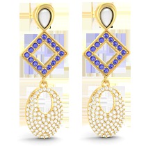 18K Yellow Gold Earring with Diamond , Tanzanite & Pearl 18K Yellow Gold Earring with Diamond , Tanzanite & Pearl