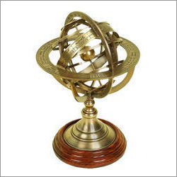 Brass Armillary On Wooden Base Brass Armillary On Wooden Base