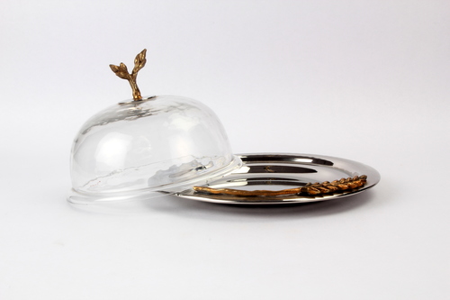 Wheat Ear Brass Cloche w/hammered Glass Wheat Ear Brass Cloche w/hammered Glass
