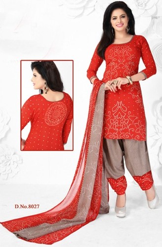 Red Synthetic Printed Salwar Suit Red Synthetic Printed Salwar Suit
