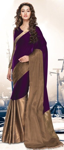 Purple Gold Cotton Blend Saree with Zari border Purple Gold Cotton Blend Saree with Zari border