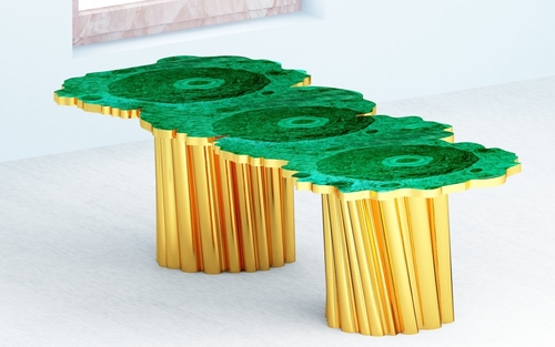 Melachite Book Matching Table With Brass Melachite Book Matching Table With Brass