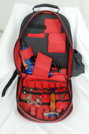 Back Pack showing hand drill MC duly stored Back Pack showing hand drill MC duly stored