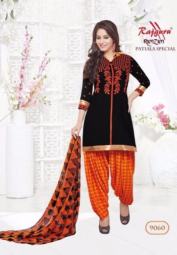 Orange Black Synthetic Printed With Lace Work Patiala Salwar Suit Orange Black Synthetic Printed With Lace Work Patiala Salwar Suit