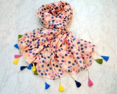 Print With Tassels And Lace Scarves Print With Tassels And Lace Scarves