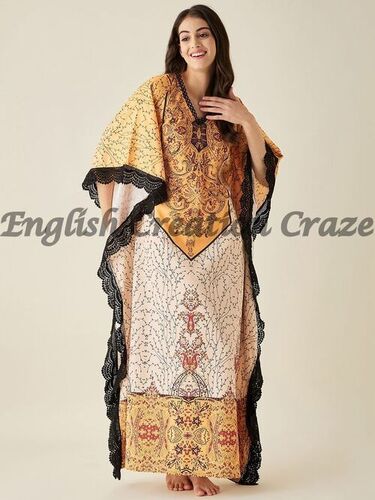 Polyester Printed Kaftans with Lace Polyester Printed Kaftans with Lace