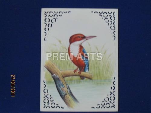 Kingfisher Painting on Carved Plate Kingfisher Painting on Carved Plate