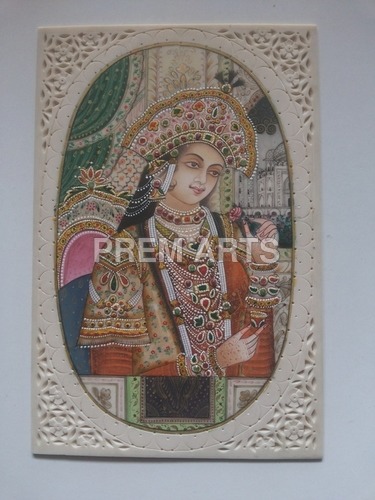 Queen Mumtaj Painting on Carved Plate Queen Mumtaj Painting on Carved Plate