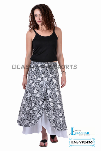 Cotton Printed Casual Wear Women Black/White Color Long Skirt Cotton Printed Casual Wear Women Black/White Color Long Skirt